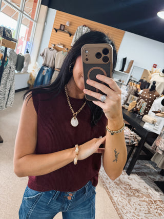 Maroon Sleeveless Knit Sweater