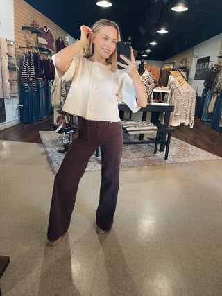Elegant Ivory Oversized Button Top