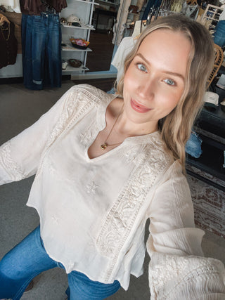 Ivory Embroidered Boho Blouse