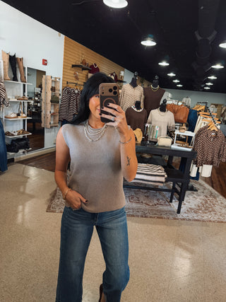 Neutral Ribbed Sleeveless Sweater