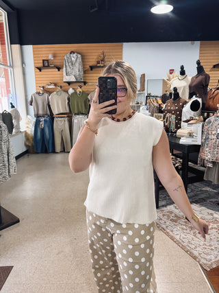 Cream Sleeveless Knit Sweater