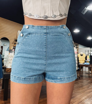 Retro Button High Waist Denim Shorts