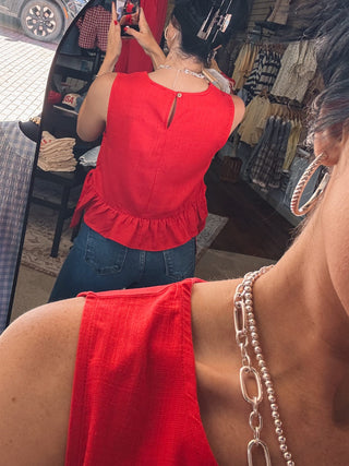 Cherry Red Side Tie Peplum Tank