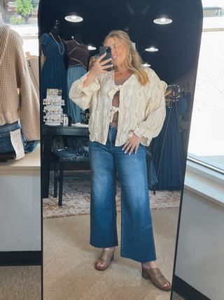 Draped Cream Embroidered Tied Top