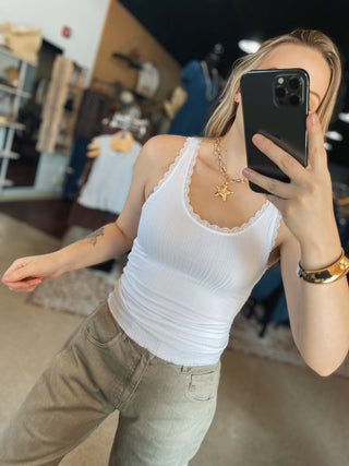 White Laced Ribbed Tank
