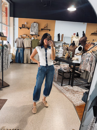 Denim Collared Sleeveless Sweater