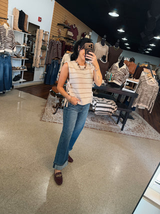 Taupe Striped Side Tie Top