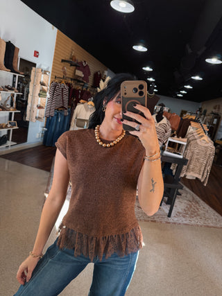Chocolate Lace Hem Knit Top