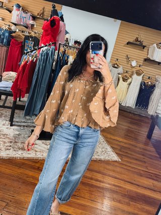 Mocha Meadow Embroidered Top
