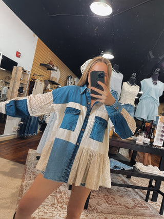 Patchworked Lace and Denim Shacket