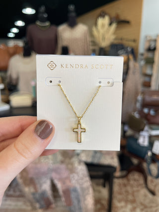 Kendra Scott - Cross Gold Pendant Necklace - White Lab Grown Opal