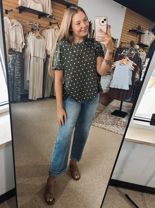 Olive and Ivory Flow Polka Top