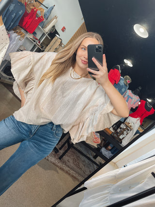 Champagne Ruffle Sleeve Textured Top