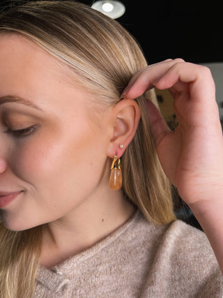 Gold Trim Apricot Hoop Earrings