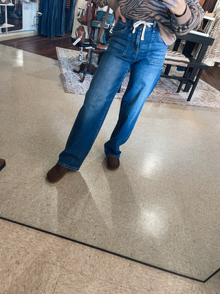 RISEN Drawstring Wide Leg Jeans