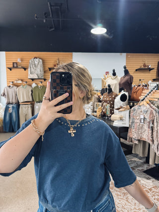 Denim Blue Gromet Top