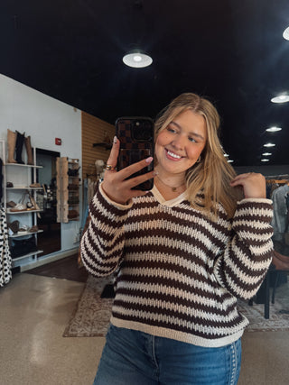 Relaxed Stripe Open Knit Sweater