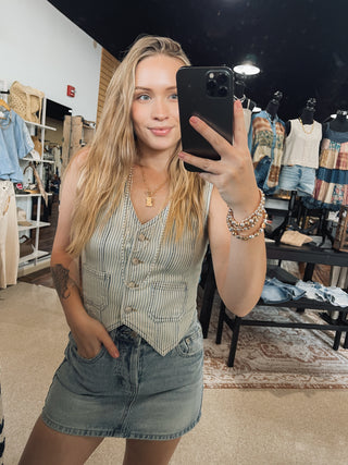 Vintage Blue Stripe Denim Vest