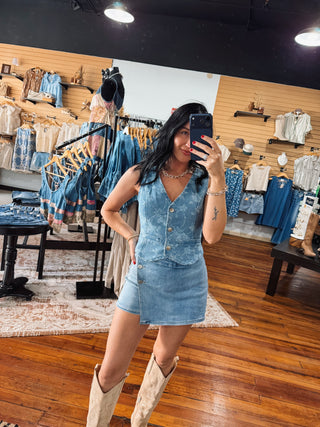 Floral Etched Denim Vest
