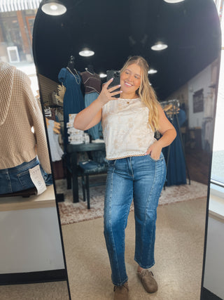 Natural Embroidered Two Tone Top