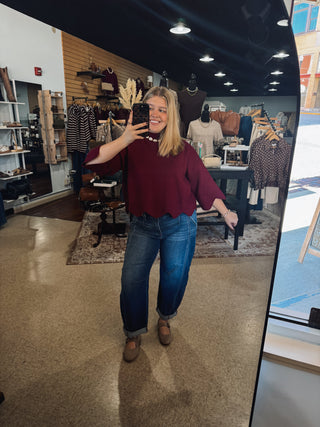 Deep Wine Scalloped Top