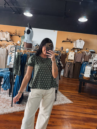 Olive and Ivory Flow Polka Top