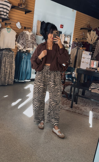 Zebra Print Barrel Leg Sweatpants
