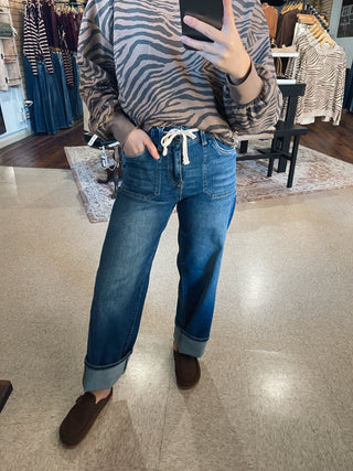 RISEN Drawstring Wide Leg Jeans