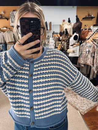 Dusty Blue Open Knit Cardigan