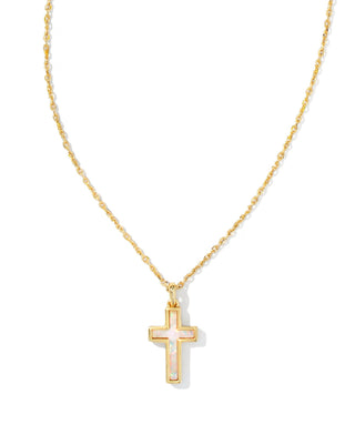 Kendra Scott - Cross Gold Pendant Necklace - White Lab Grown Opal