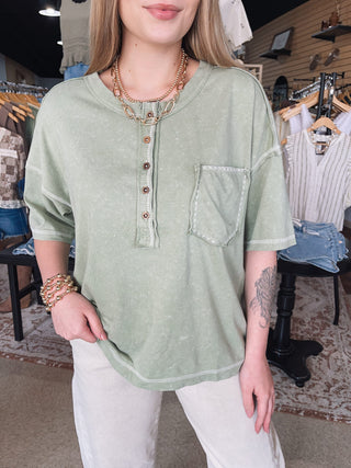 Sage & Cream Reverse Stitch Top