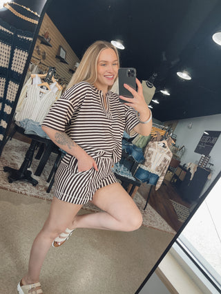 Mocha Relaxed V Neck Set