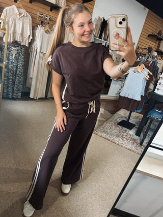 Lace Detailed Athleisure Set - Brown