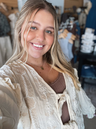 Draped Cream Embroidered Tied Top