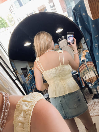 Buttercream Ruffle Strap Peplum Tank