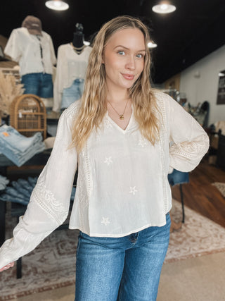 Ivory Embroidered Boho Blouse