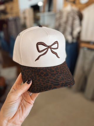 Leopard Brim Embroidered Bow Cap