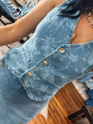 Floral Etched Denim Vest