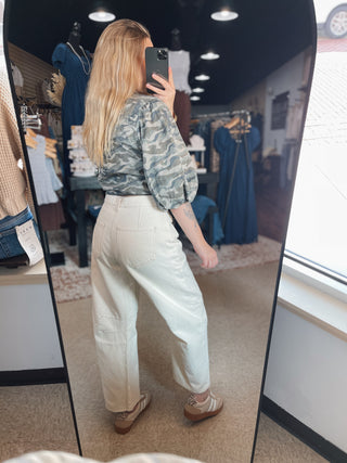 Ivory Barrel Stitch Jeans