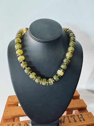 Olive Slim Beaded Necklace