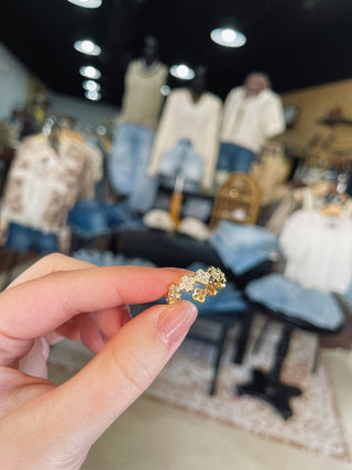 Gold Crystal Clover Ring