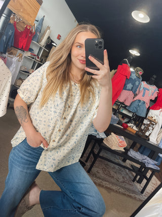 Bluebell Floral Wooden Button Top