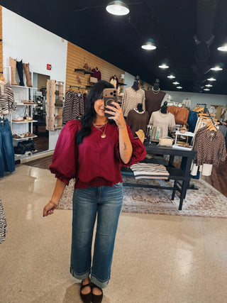 Lace Peekaboo Puff Sleeve Top
