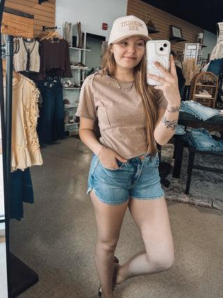 Vintage Taupe Washed Seamed Top