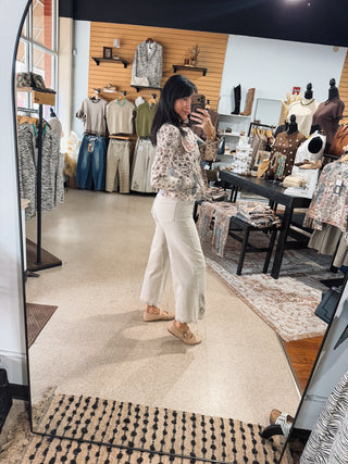 RISEN Ecru Floral Eyelet Jeans