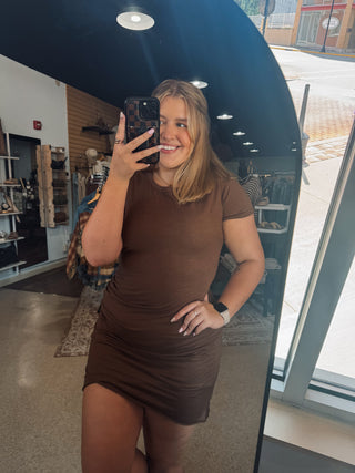 Ruched Mocha Mini Dress