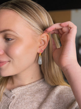 Gold Trim Celadon Green Hoop Earrings