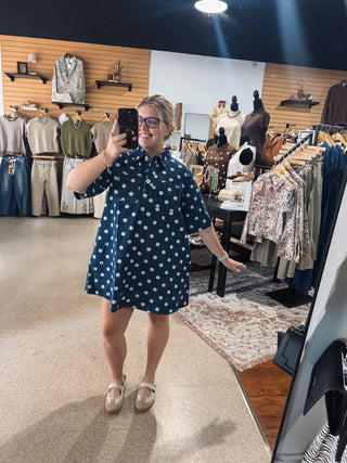 Polka Collared Denim Dress
