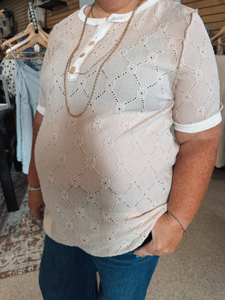 Sand Pointelle Henley Top