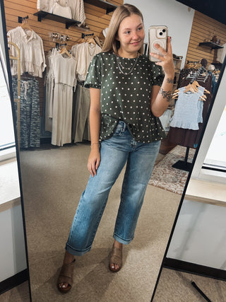 Olive and Ivory Flow Polka Top